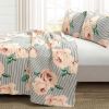 King Size Polyester Black White Striped Rose Floral 3 Piece Quilt Set