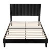 Full size Modern Black Velvet Upholstered Platform Bed with Headboard