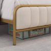 Full size Gold Metal Platform Bed Frame with Off-White Upholstered Headboard