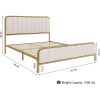 Full size Gold Metal Platform Bed Frame with Off-White Upholstered Headboard
