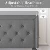 King Size Dark Grey Linen Upholstered Platform Bed with Button-Tufted Headboard