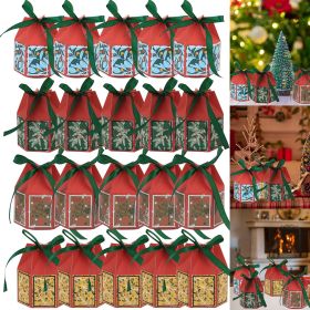 20PCS Christmas Treat Boxes With Ribbons Paper Christmas Tree Bells Pattern Goodie Box Retro Candy Bakery Box For Christmas Party Favors Wrapping (Option: W13617746)