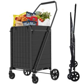 Cart, Shopping Cart With Shelf, Grocery Cart On Wheels, Foldable Utility Shopping Carts With Double Basket, Rolling Swivel Wheels For Groceries (comforter sets: Antique Black)