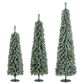 3-Piece Slim Pencil Christmas Tree Set  4ft 5ft 6ft  - 216 302 505 Branch Tips, Simulated Snow Cotton For Wintry Charm (Option: GreenBlack)