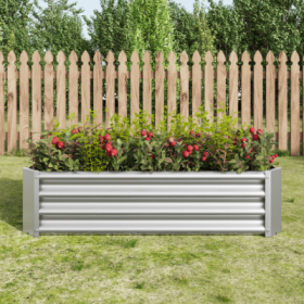Planter, Metal Raised Garden Bed, Rectangle Raised Planter, 4x2x1ft, Silver, Green Or Black (Color: Silver)