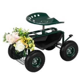 Garden Seat With Wheels, Deep Green, Adjustable Seat, For Linear Ground Work (Color: Green)