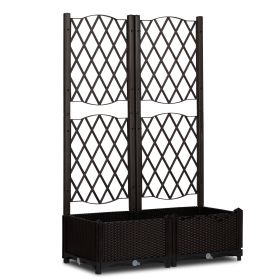 Planter, 31.5" X 15.7" X 48.2", Carbon Color, 2-in-1 Assembly Type, Planting Trellis, Plastic Trellis With Planting Box (comforter sets: Carbonized color)