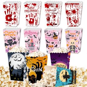 12Pcs Halloween Popcorn Box 3 Designs Spooky Halloween Trick Or Treat Boxes Bloody Theme Party Favor Snack Boxes Candy Cookie Container Paper Box (Option: W13617754)