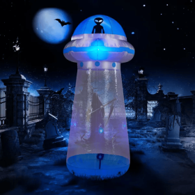 8.8 FT Halloween Inflatable UFO Yard Decoration, Fun Tall Blow Up Yard Decor With Built-in LED Lights And Stand Inside Design For Holiday Party Y (Color: Blue)
