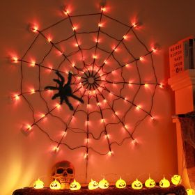 3.28FT Spider Web Light With Hairy Spider 70LED Battery Powered Remote Control 8 Lighting Modes Glowing Outdoor Indoor Wall Halloween Decoration (Option: Warm Yellow Lighting)