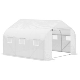 11.5X10X6.5 High Tunnel Greenhouse, With 6 Roll-up Windows, Zippered Door, PE Cover,Steel Frame, Walk-in Greenhouse, White (Color: White)
