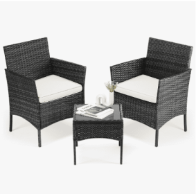 Patio Furniture Set 4 Pieces, Outdoor Furniture With Glass Table, Weaving Wicker Rattan Patio Chairs For Garden, Terrace, Porch, Lawns (comforter sets: Threepiece set BK)