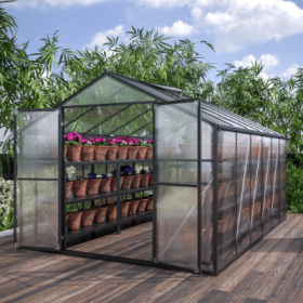 Outdoor Greenhouse,8x12 feet, Heavy Duty Polycarbonate Panels, Large Double Doors-Walk-in, Two Ventilation Windows, Aluminum Frame. (Color: Black)