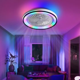 19 Inch RGB Dimmable LED Enclosed Ceiling Fan With Embedded Bladeless 6-speed Remote Control, Suitable For Bedroom Parties (Option: ABS white)