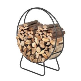 Firewood Stand, 24 Inch Round Indoor or Outdoor Wrought Iron Fireplace Wood Storage (Color: Black)