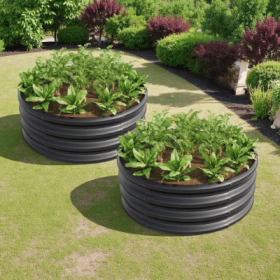 Planter, 2PCS Tall Round Raised Garden Bed, Metal, Vegetables, Garden, Patio (Color: Black)