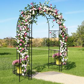 Trellis, 7FT High, Double-layer Curved Roof With Screen, Planting Frame, Black Wrought Iron Arch, Side Planting Shelves (comforter sets: 7ft)