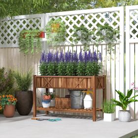 Planter, Raised Garden Bed, 47 X 22 X 31.5 In Elevated Wood Planter Box With Storage Shelf, Drainage Holes And Liner (Options: Carbonized)