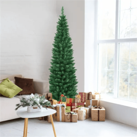 6ft Slim Pencil Christmas Tree - Space-Saving Design For Small Corners, 400 Realistic PVC Branches With Flocked Finish (Option: Christmas)