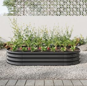 Planter, Raised Garden Bed Outdoor, Oval Metal Planter For Plants, Vegetables, Flowers (Color: Black)