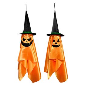 2Pcs Hanging Ghosts With Wizard Hat Snicker Scary Face Halloween Party Hanging Decorations Pumpkin Wizard Hat For Eave Tree Porch (Option: 2PCS)