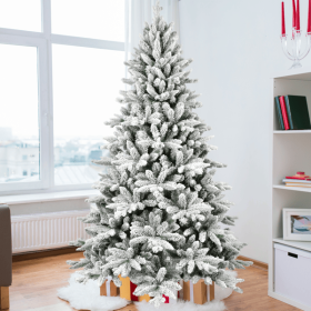 7ft Flocked Christmas Tree With 1514 Tips, Realistic PE PVC Snowy Hinged Tree With Metal Stand, Full Artificial Xmas Tree For Holiday Decoration (Option: Default Title)