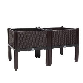 Planter, 2PCS Brown Free Splicing Injection Molded Planter Box, Free Standing (Color: Brown)