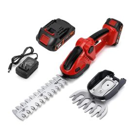 Tool, Cordless Handheld Grass Shear, Hedge Trimmer With 90 Degree Cutting Angle, 2Pc Replaceable Blades, 24V Detachable Battery (Color: Red)