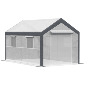 Greenhouse, Mini Walk-in, 12 X 7 X 7 High Greenhouse, 4-Rollup Windows and Zippered Door (Color: Grey)