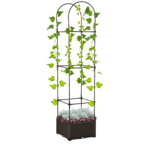Planter, Elevated Planter Box With Detachable Trellis, Outdoor Garden Box For Climbing Plants, Self-Watering With Drainage, Brown (Color: Brown)