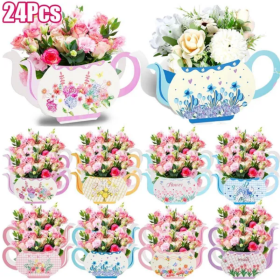 24Pcs Tea Party Table Centerpieces 4 Styles Teapot Shape Flower Box Paper Teapot Gift Box (Option: Style1)