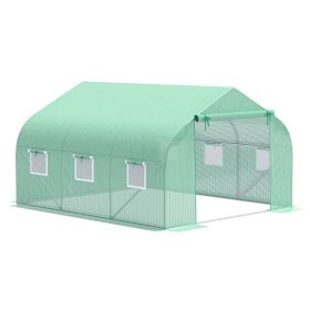 Greenhouse, Outdoor Walk-In Tunnel Greenhouse 11.5 X 10 X 6.5 With Roll-up Windows Zippered Door PE Cover Green (Color: Green)