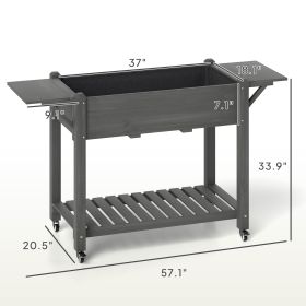 Planter, Wood Raised Planter Box, Elevated Garden Bed With Lockable Wheels, Side Tables, Bottom Shelf, Drain Holes (Options: Gray)