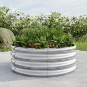 Planter, 32.08" Round X 11.42 High, Raised Garden Bed, Metal Circular Beds, Outdoors (Color: Silver)