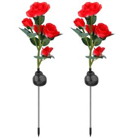3 Colors Option -- 2Pcs Solar Powered Lights Outdoor Rose Flower LED Decorative Lamp Water Resistant Pathway Stake Lights For Garden Patio Yard W (Color: Red)