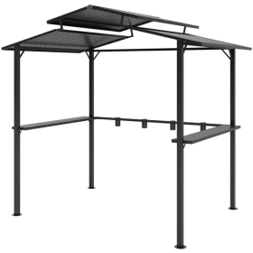 Grill Gazebo, Metal Roof And Structure, Layered Roof Design To Allow Smoke/Wind To Flow (Color: Black)