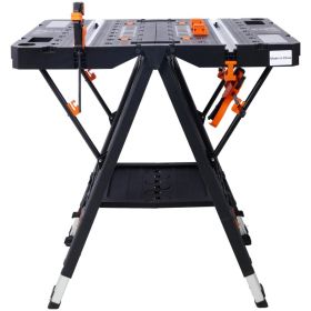 Table, Portable Folding Workbench, Sawhorse, Table Surface 28.4" X 31.8", 2 In 1 Versatile, Heavy-duty, With 2 Clamps (comforter sets: Balck)
