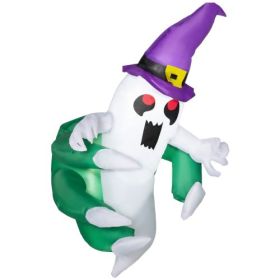 Outsunny 4ft Inflatable Halloween Decoration, Lighted Window Sticker Ghost In Hat, Blow Up Outdoor LED Yard Display, Waterproof (Option: Multicolor)