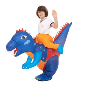 Inflatable Costume For Kids, Blow Up Dinosaur Costume For Boys And Girls, Halloween Party Riding T Rex Outfits-Only Supports Self-pickup. (Color: Blue)