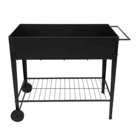 Garden Bed, Mobile, Metal, Raised Garden Bed Wheeled Cart, With Storage Shelf For Outdoors (Color: Black)